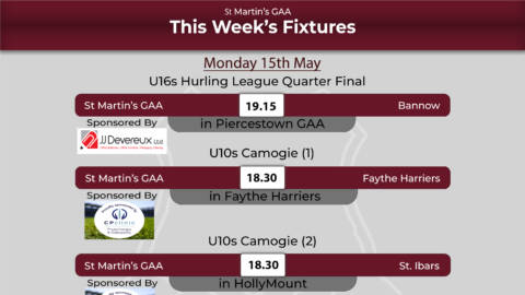 Fixtures for the Week 15th May – 21st May 2023