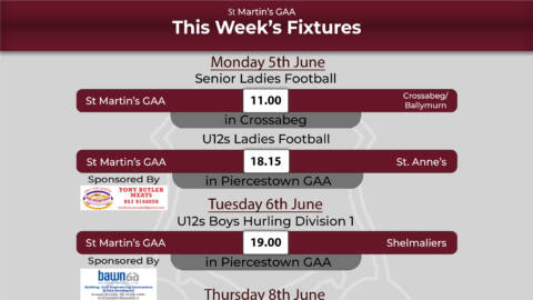 Fixtures for the Week 5th- 11th June