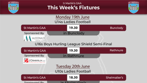 Fixtures for the Week 19th – 25th June